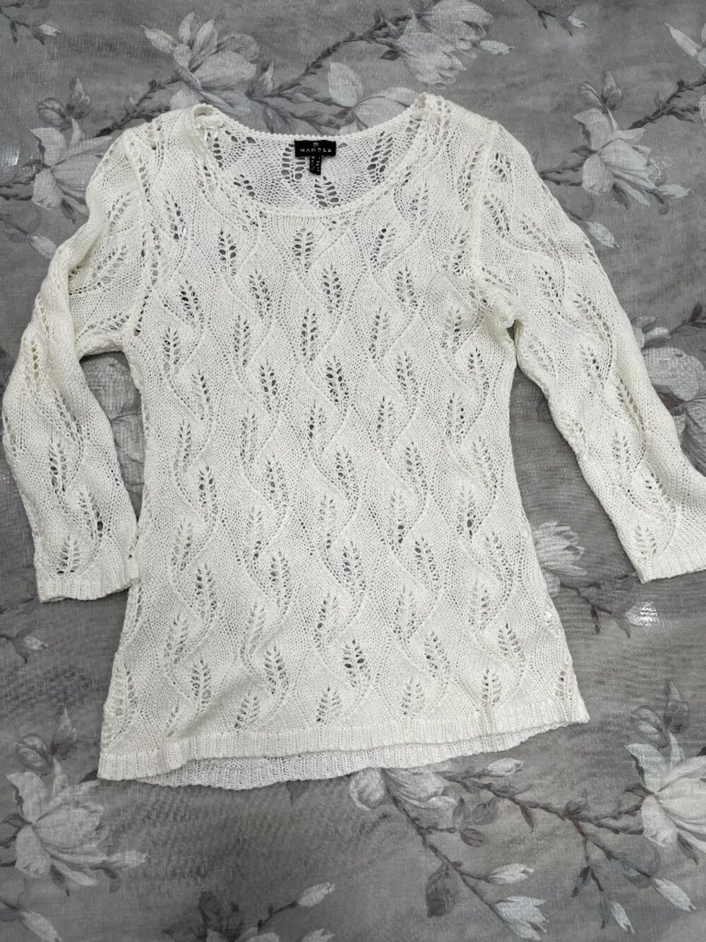 MARBLE Cream Open Knit Sweater | Lightweight Pointelle | Size M